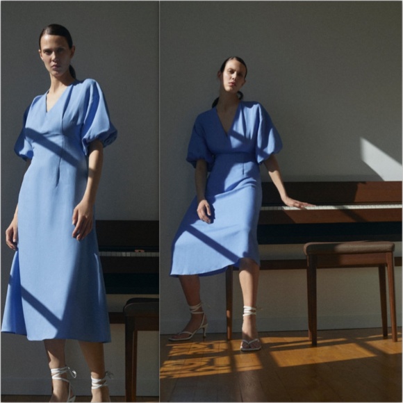 💧Zara Sky Blue Voluminous Rustic Dress NWT💧 - Picture 10 of 15